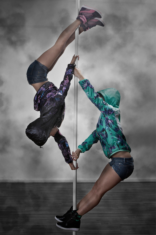 A Pole, Sneakers, Fit Girls, And Crazy Poses.